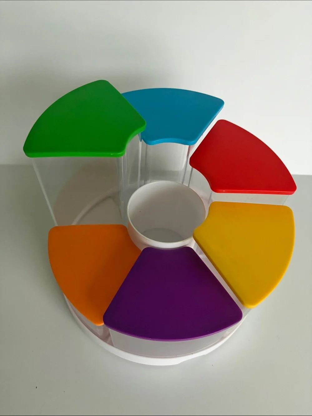 NWOT Amazon Rotating Snack & Toy Storage Carousel with Multicolor Lids